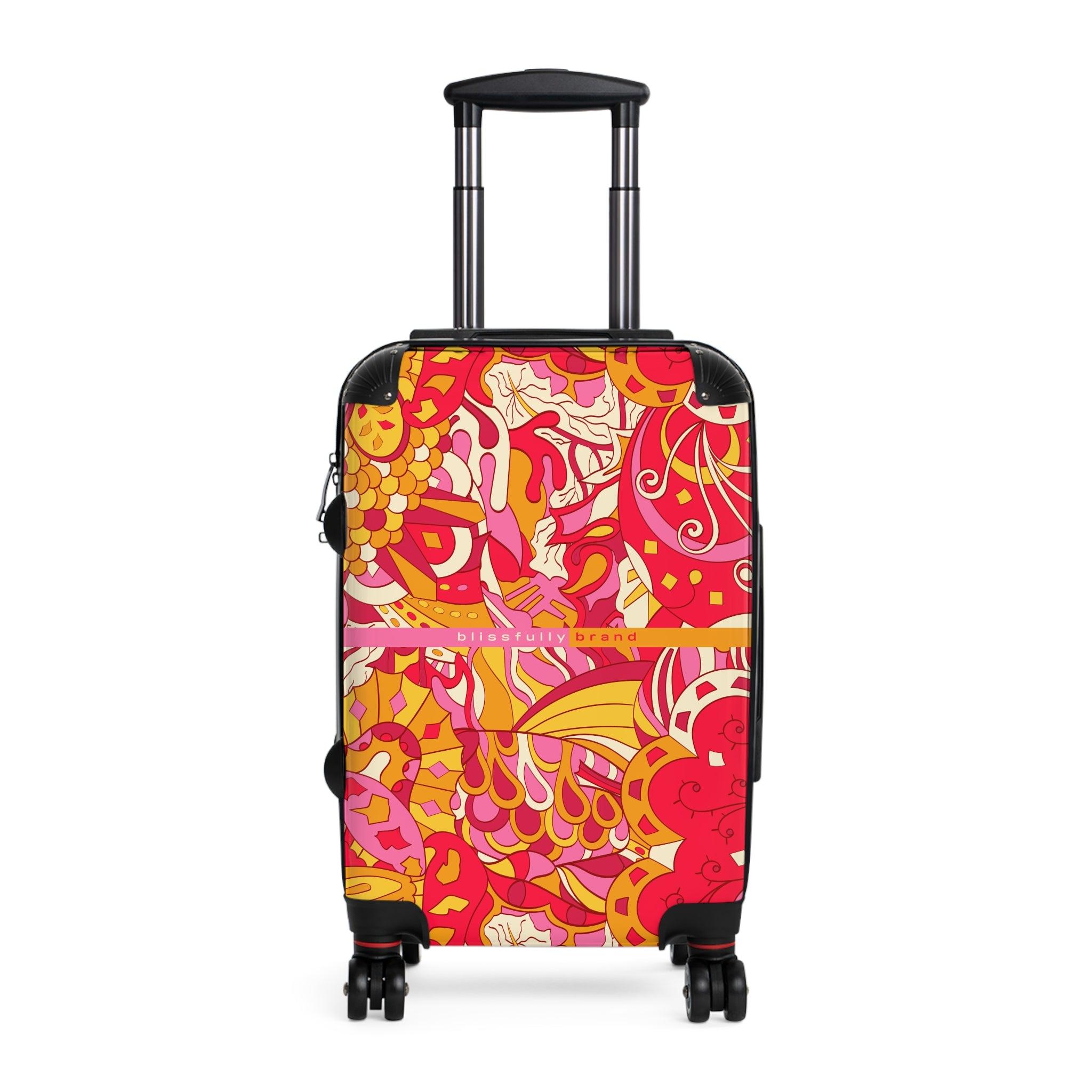 Decora Luggage Collection - Abstract Kaleidoscope Paisley Floral Print Psychedelic Retro Swirls Funky Red Pink Multicolor Check in Carry On Roller 360 Hard Shell Unique Retro Vibrant Bold