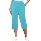 Kume Light Blue Button Trim Capri Pants - Elastic waist - summer chic Blissfully Brand