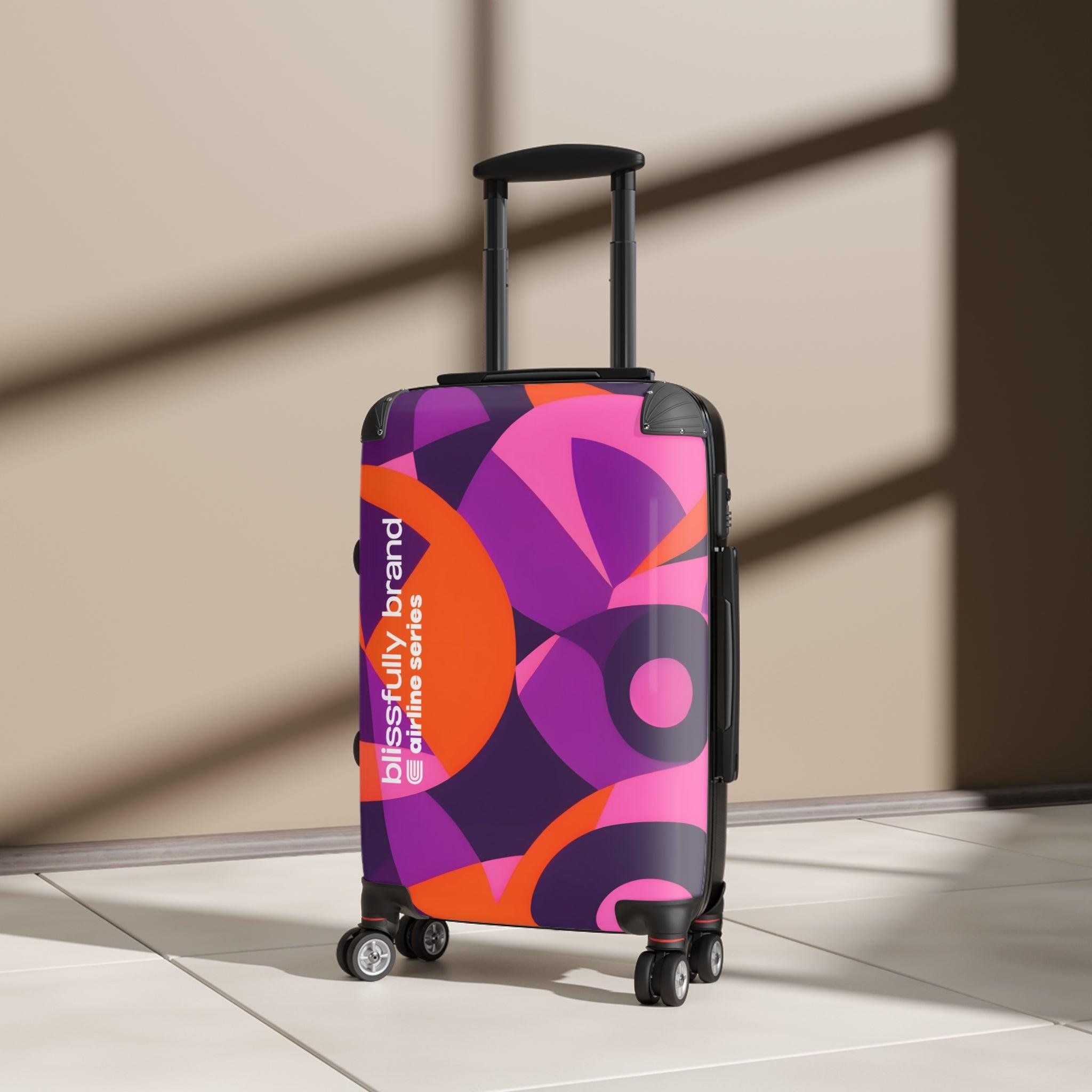 Flight 239 Tokyo Airline Series Abstract  Print Geometric Retro Swirls Funky Multicolor Check in Carry On Roller 360 Hard Shell Unique Retro Vibrant Bold Eclectic - Violet Orange Avant Garde