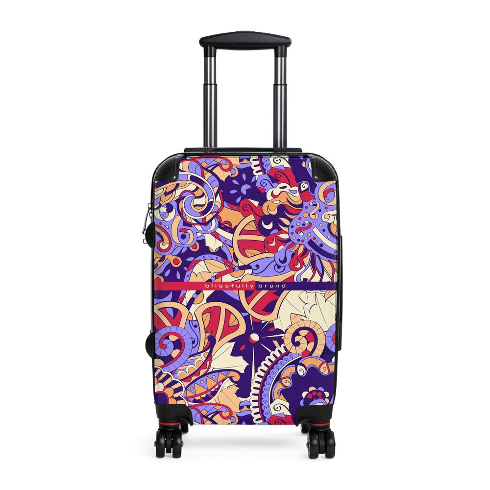 Sechie Luggage Collection - Abstract Kaleidoscope Baroque Paisley Floral Print Psychedelic Retro Swirls Funky Multicolor Check in Carry On Roller 360 Hard Shell Unique Retro Vibrant Bold Eclectic Boho Chic Blue