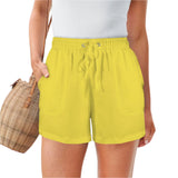 Inela Women's casual vibrant bold yellow drawstring shorts with pockets and elastic waistband  Coordinate - Summer Styles - Blissfully Brand