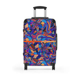 Jina Luggage Collection - Abstract Kaleidoscope Paisley Floral Print Psychedelic Retro Swirls Funky Multicolor Check in Carry On Roller 360 Hard Shell Unique Retro Vibrant Bold Blue Orange