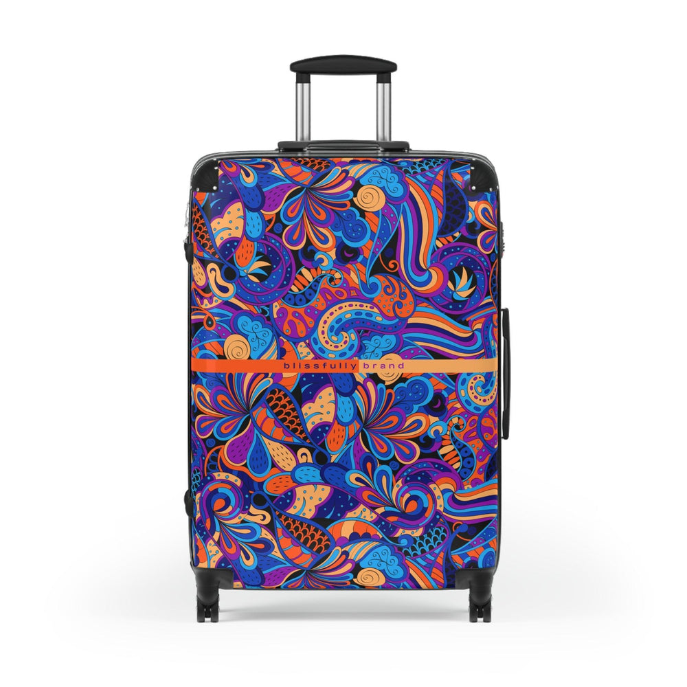 Jina Luggage Collection - Abstract Kaleidoscope Paisley Floral Print Psychedelic Retro Swirls Funky Multicolor Check in Carry On Roller 360 Hard Shell Unique Retro Vibrant Bold Blue Orange
