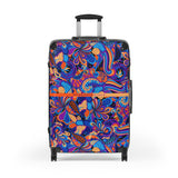 Jina Luggage Collection - Abstract Kaleidoscope Paisley Floral Print Psychedelic Retro Swirls Funky Multicolor Check in Carry On Roller 360 Hard Shell Unique Retro Vibrant Bold Blue Orange