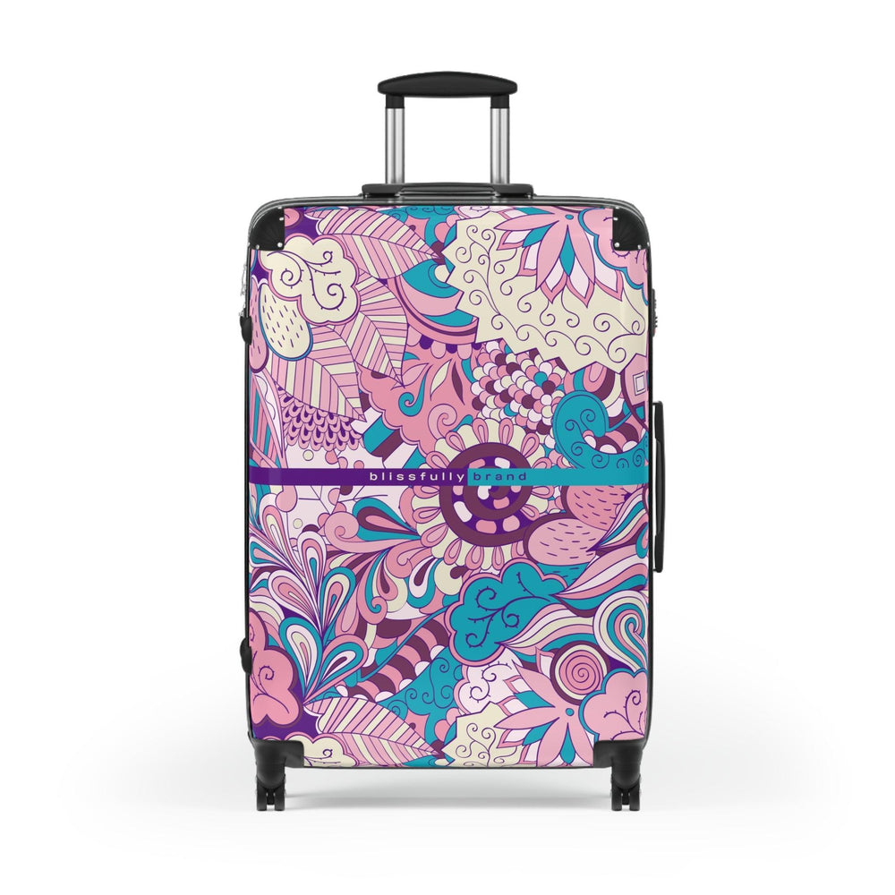 Antina Luggage Collection - Abstract Kaleidoscope Paisley Floral Print Psychedelic Retro Violet Pink Swirls Funky Multicolor Check in Carry On Roller 360 Hard Shell Unique Retro