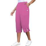 Cavai Magenta Pink Women's Capri Pants with Button trim and pockets, elastic waistband Blissfully Brand