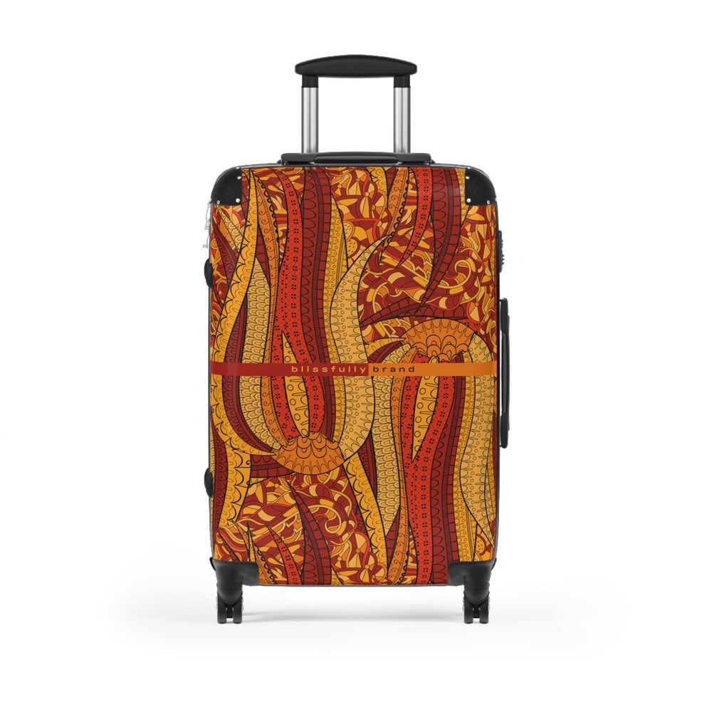 Ame Luggage Collection - Abstract Kaleidoscopic Tribal Print Psychedelic Retro Orange Dark Light Multicolor Check in Carry On Roller 360 Hard Shell Unique Retro