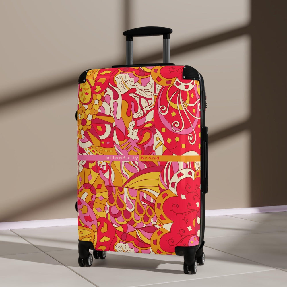 Decora Luggage Collection - Abstract Kaleidoscope Paisley Floral Print Psychedelic Retro Swirls Funky Red Pink Multicolor Check in Carry On Roller 360 Hard Shell Unique Retro Vibrant Bold