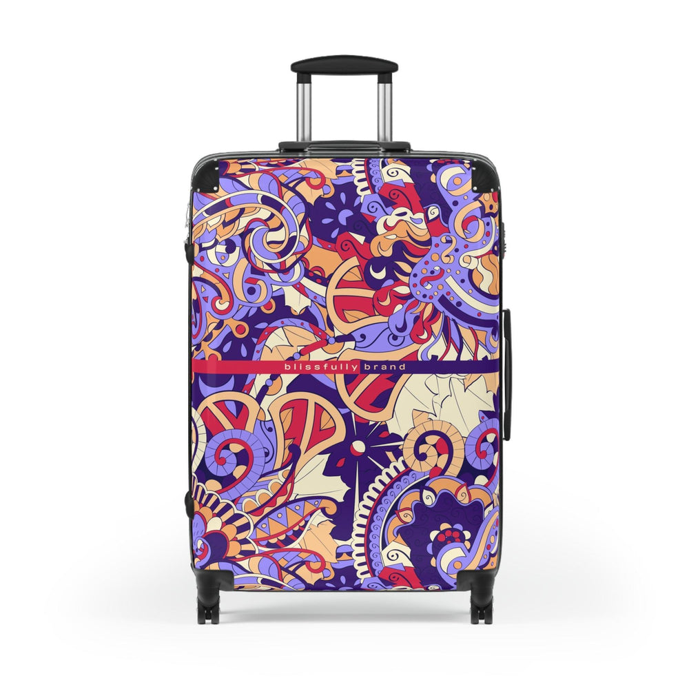 Sechie Luggage Collection - Abstract Kaleidoscope Baroque Paisley Floral Print Psychedelic Retro Swirls Funky Multicolor Check in Carry On Roller 360 Hard Shell Unique Retro Vibrant Bold Eclectic Boho Chic Blue