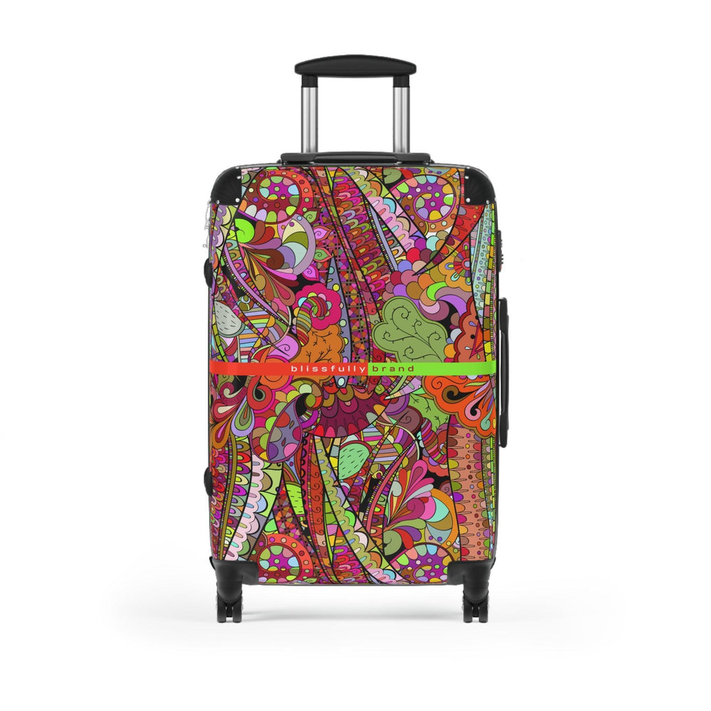Betsu Luggage Collection - Abstract Kaleidoscope Paisley Floral Print Psychedelic Retro Swirls Funky Multicolor Check in Carry On Roller 360 Hard Shell Unique Retro Vibrant Bold