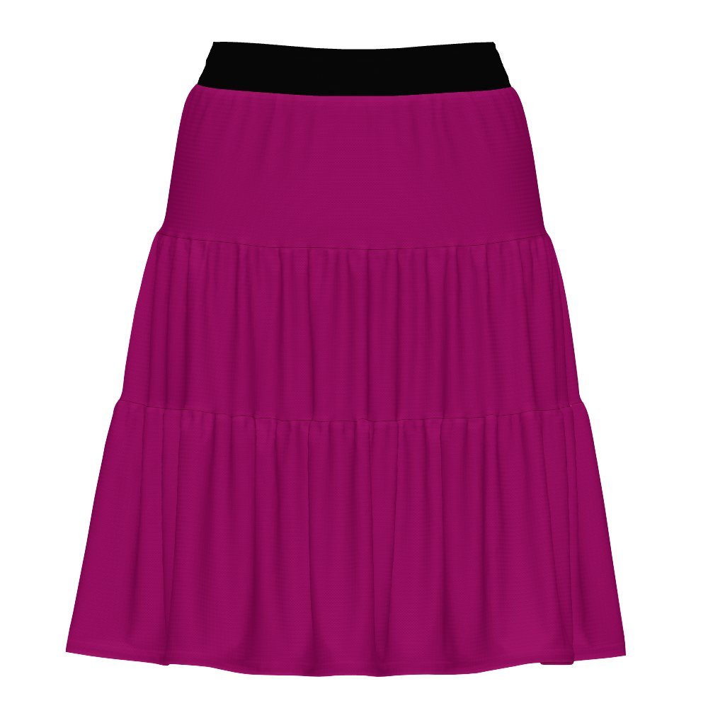 Fuchsia Tiered Skirt A-line Ruffle Bold Lightweight Summer Skirt Pink Elastic Waist Knee Length Blissfully Brand
