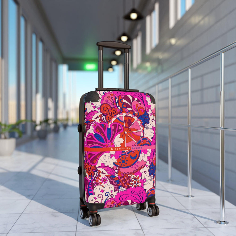 Sameria Luggage Collection - Abstract Kaleidoscope Paisley Floral Print Psychedelic Retro Swirls Funky Multicolor Check in Carry On Roller 360 Hard Shell Unique Retro Vibrant Bold Pink Red