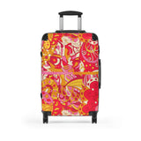 Decora Luggage Collection - Abstract Kaleidoscope Paisley Floral Print Psychedelic Retro Swirls Funky Red Pink Multicolor Check in Carry On Roller 360 Hard Shell Unique Retro Vibrant Bold