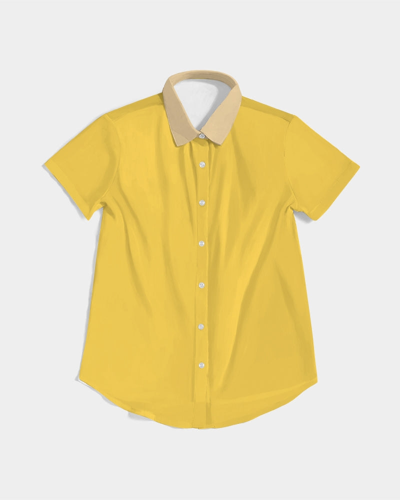 Miarna Yellow Short Sleeve Button Collar Top