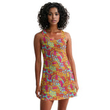 Inela Racerback Mini Dress - Psychedelic Vibrant Retro Floral Paisley Bold Funky Multicolor Kaleidoscope Mini Tank Scoop Neck Ribbed Knit