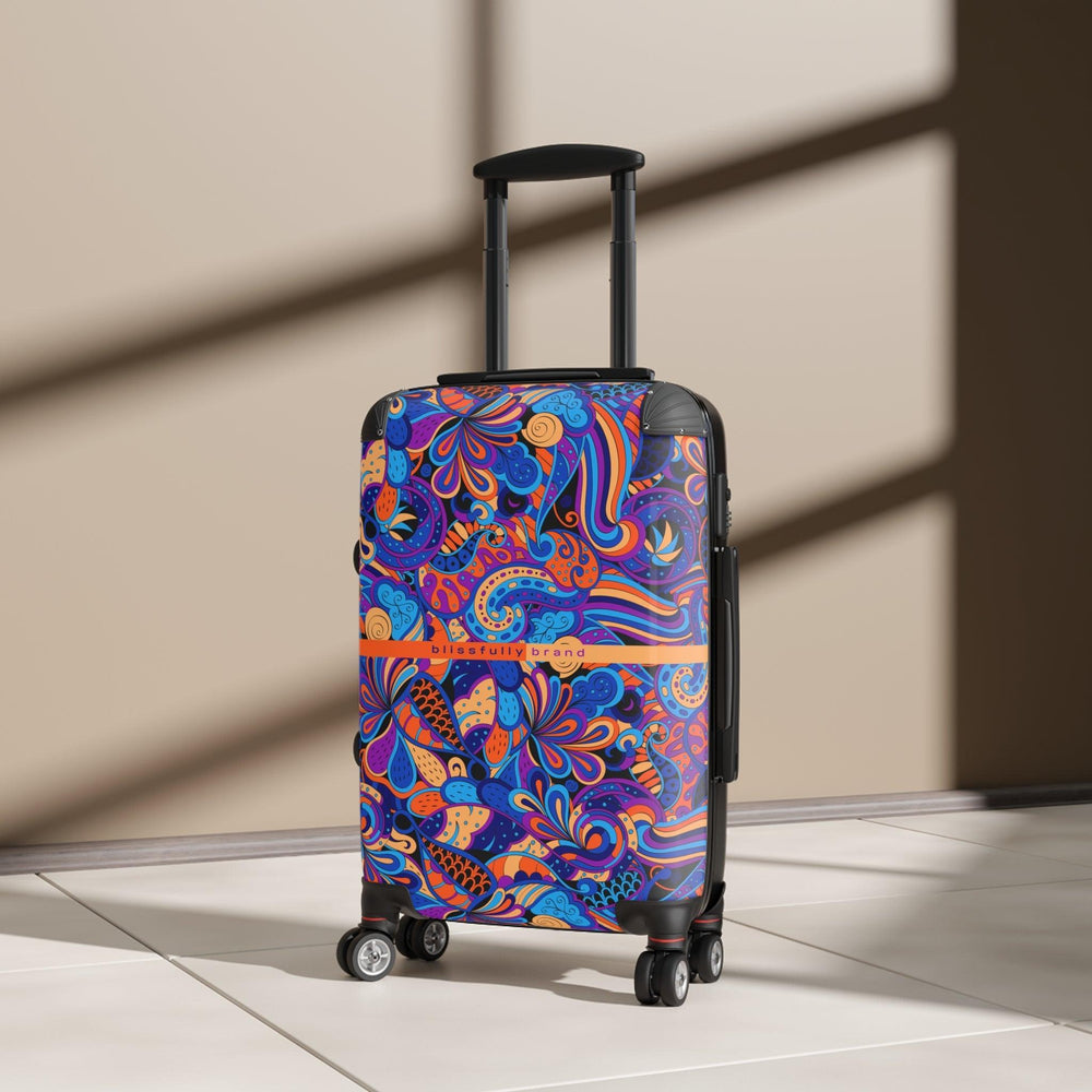 Jina Luggage Collection - Abstract Kaleidoscope Paisley Floral Print Psychedelic Retro Swirls Funky Multicolor Check in Carry On Roller 360 Hard Shell Unique Retro Vibrant Bold Blue Orange