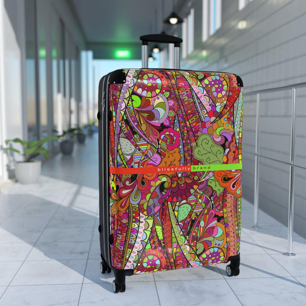 Betsu Luggage Collection - Abstract Kaleidoscope Paisley Floral Print Psychedelic Retro Swirls Funky Multicolor Check in Carry On Roller 360 Hard Shell Unique Retro Vibrant Bold