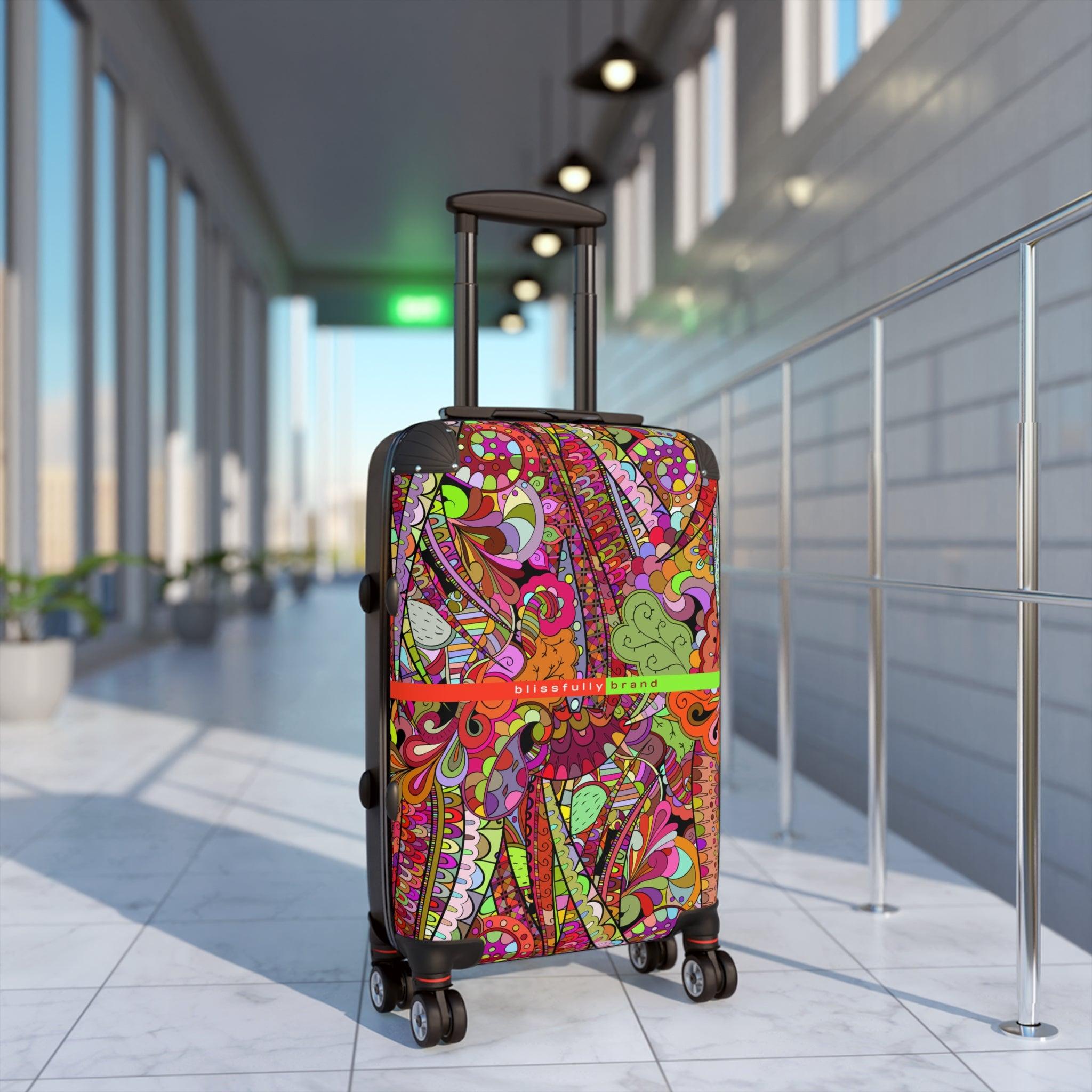 Betsu Luggage Collection - Abstract Kaleidoscope Paisley Floral Print Psychedelic Retro Swirls Funky Multicolor Check in Carry On Roller 360 Hard Shell Unique Retro Vibrant Bold