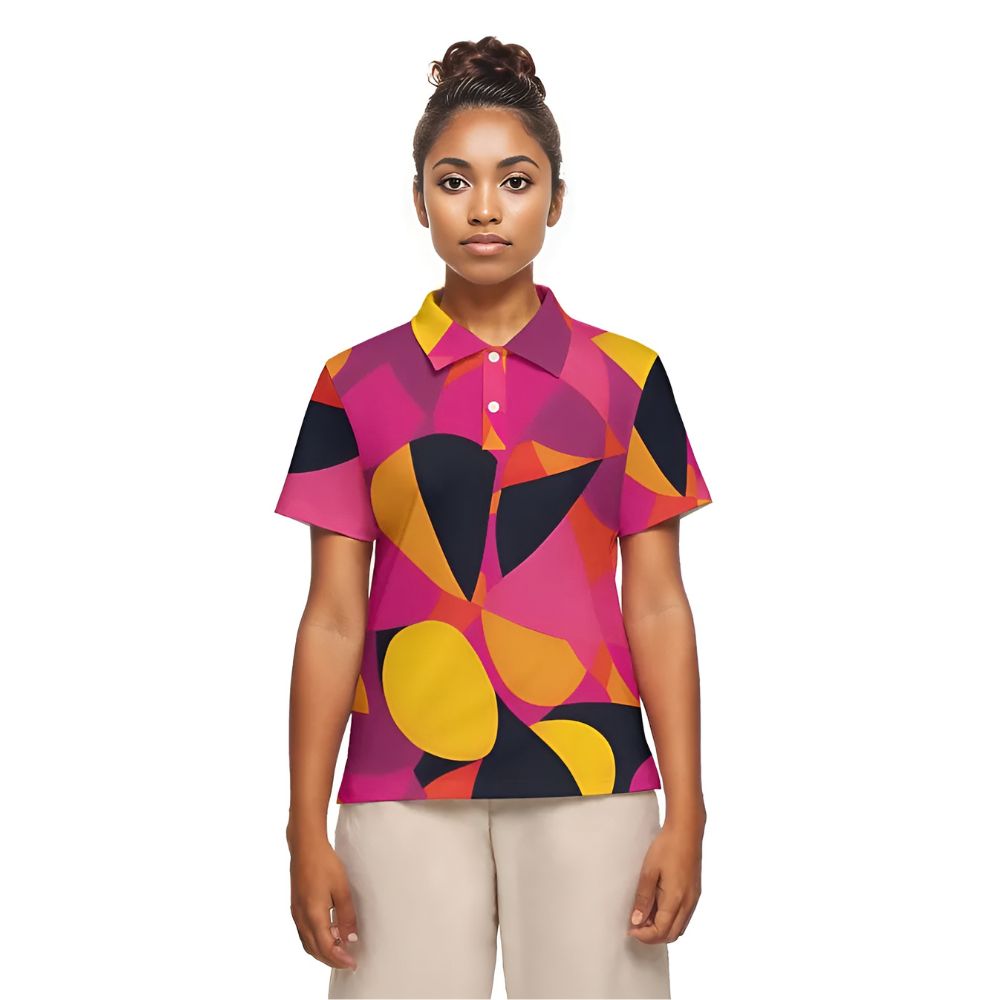 Colorful polo shirt Women's Geometric print polo top slim fit Abstract Funky Bold Statement Blissfully Brand