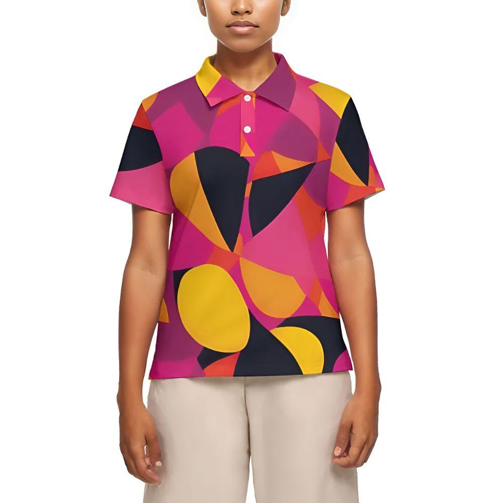 Colorful polo shirt Women's Geometric print polo top slim fit Abstract Funky Bold Statement Blissfully Brand