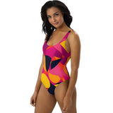 Airline Series 929 One-Piece Swimsuit - Low Back - Abstract Print Multicolor Geometric Shapes Beach Summer Funky Bold Vibrant Beachwear Pink Orange Yellow Blissfully Brand
