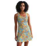 Pinsa Racerback Mini Dress - Blue Paisley Floral Print Blue Orange Yellow Retro Psychedelic Kaleidoscope Floral Flower Power Vibrant Bold