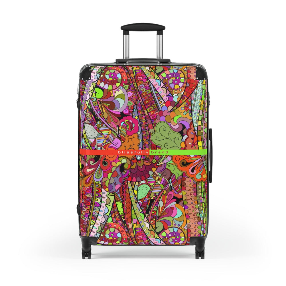 Betsu Luggage Collection - Abstract Kaleidoscope Paisley Floral Print Psychedelic Retro Swirls Funky Multicolor Check in Carry On Roller 360 Hard Shell Unique Retro Vibrant Bold