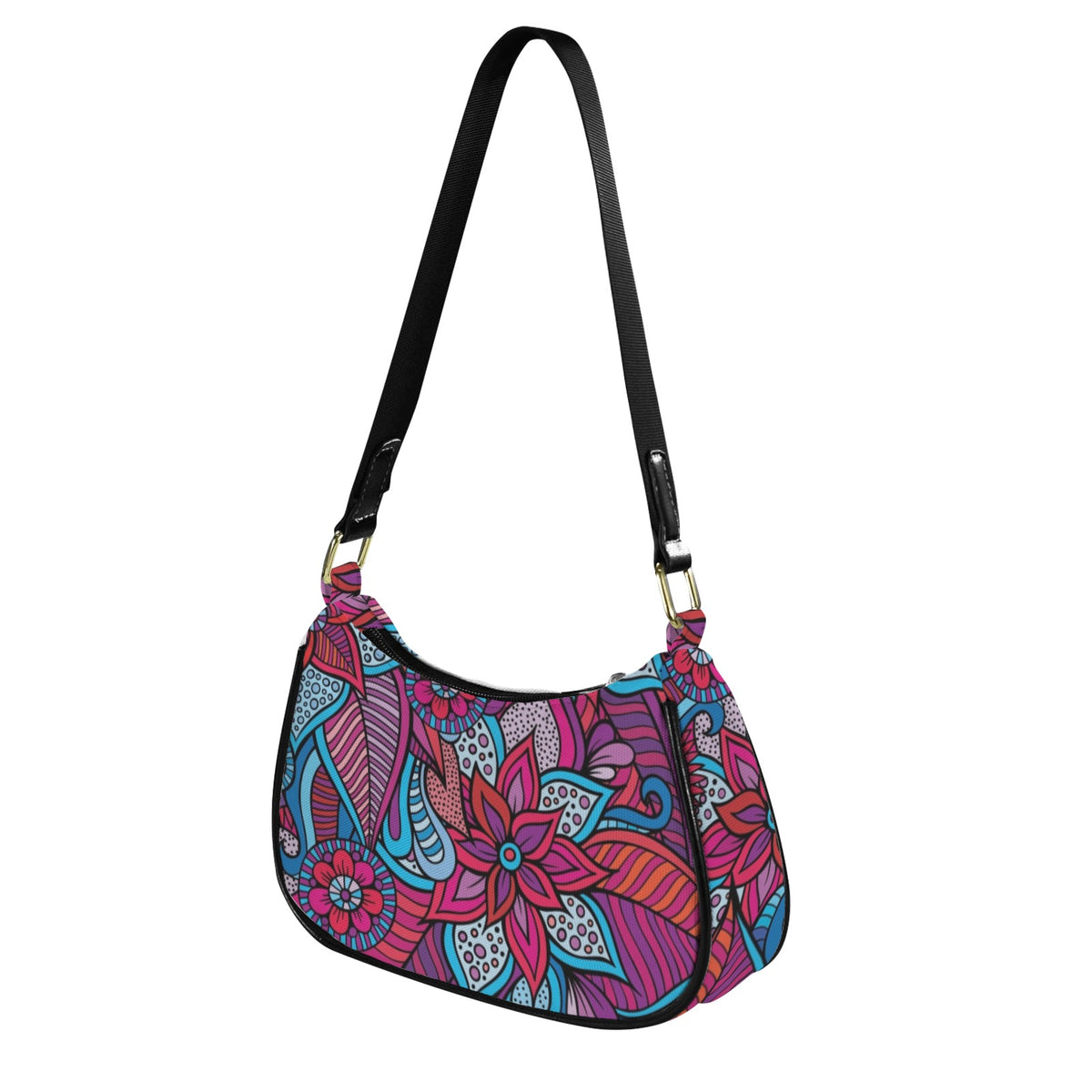 Colorful Viaje print nylon shoulder bag with retro floral patterns. Bold & Vibrant Blissfully Brand