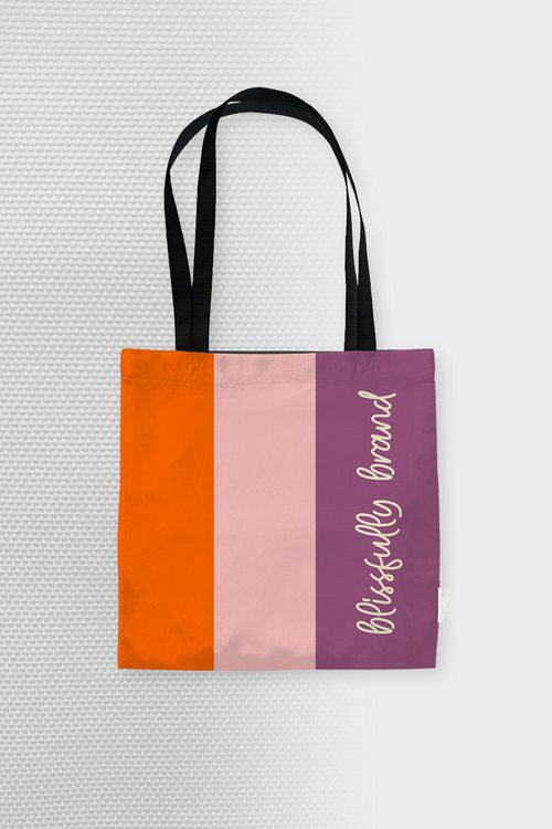 Amai Color Block Stripe Large Canvas Tote Bag Carry All Travel Everyday - Orange Pink Violet - Blissfully Brand