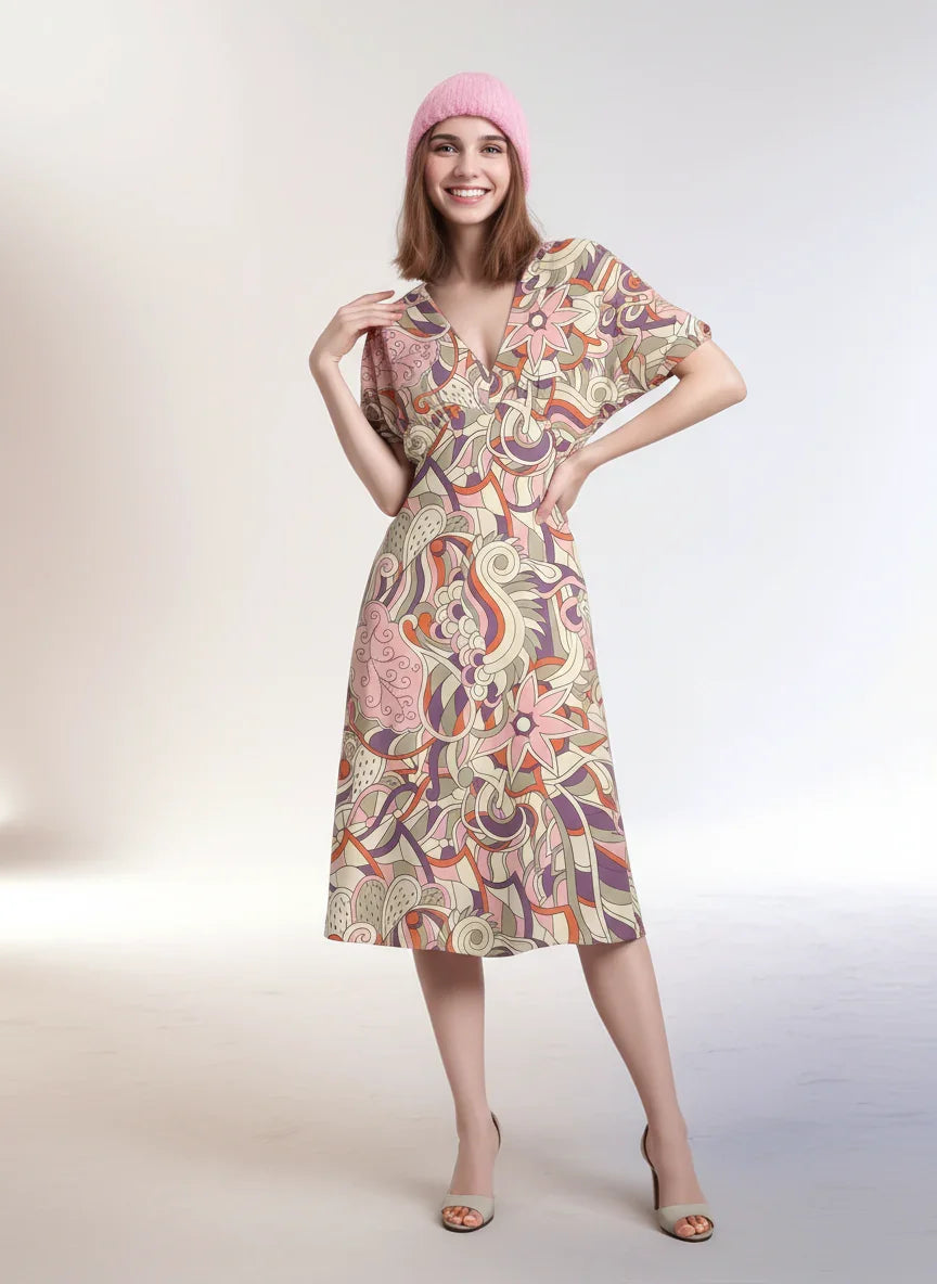 Amai Draped V-neck Midi Dress