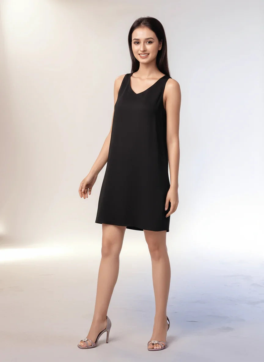 アマイ Vネック ノースリーブ リバーシブル ドレス