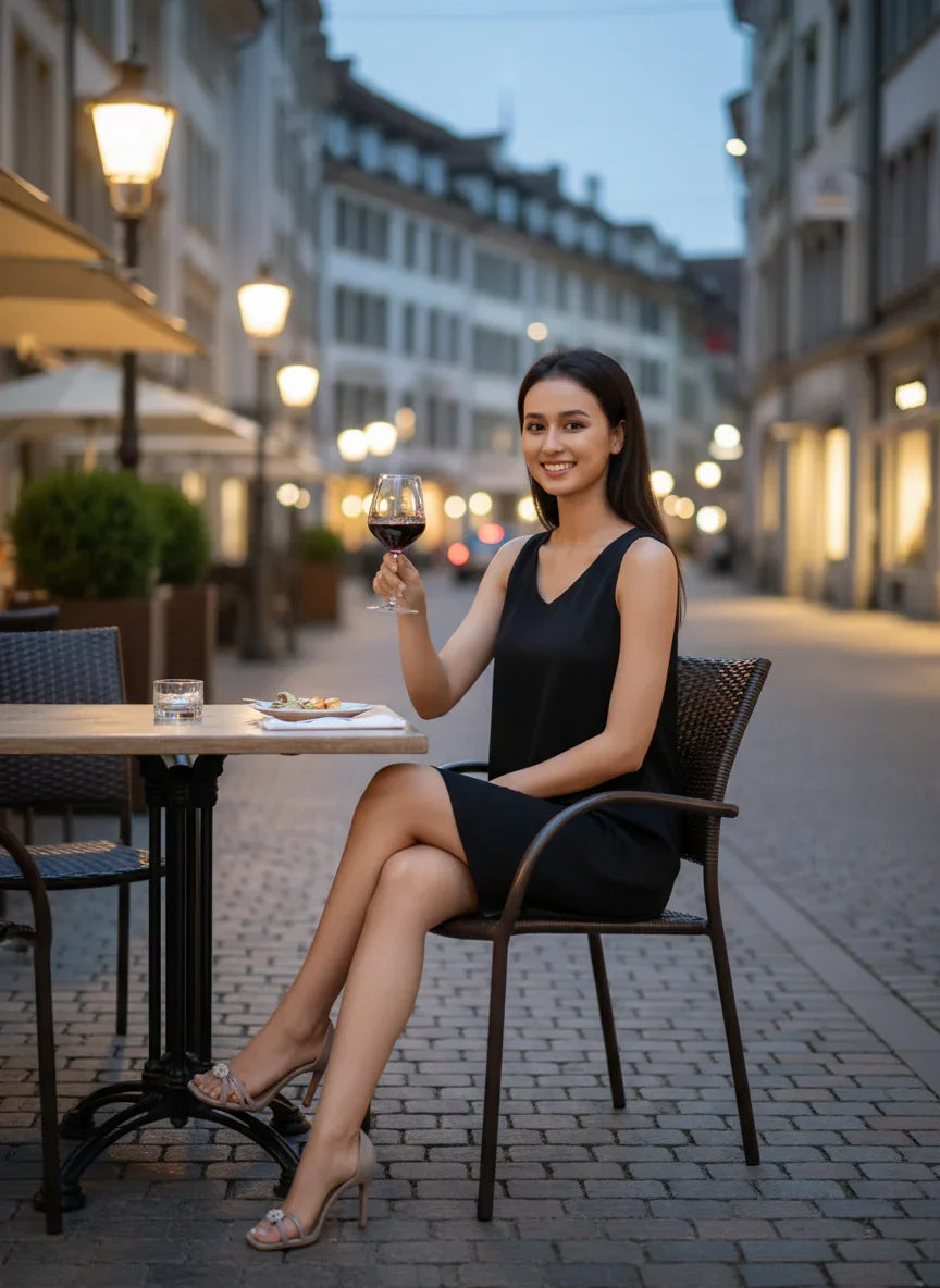 アマイ Vネック ノースリーブ リバーシブル ドレス