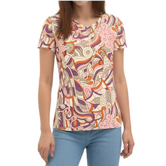 Amai V-neck Jersey Tee - Abstract Kaleidoscope Print Pink Orange Violet Retro Psychedelic Swirls Paisley Boho Scales Funky Bold Vibrant Plus Size - Blissfully Brand