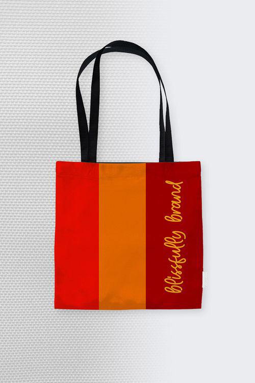Ame Color Block Wide Stripe Large Canvas Tote Bag Orange Red Everyday Carry All Blissfully Brand