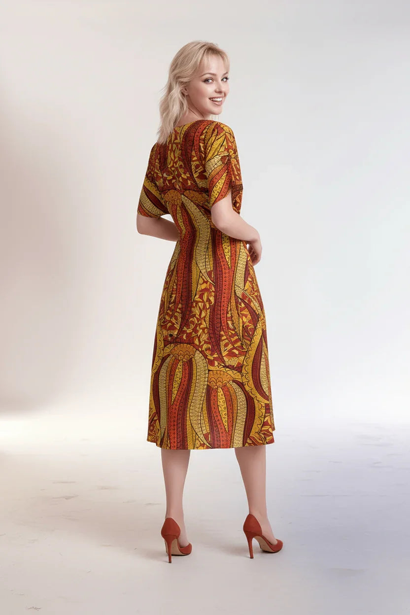 Ame Butterfly Sleeve Draped V-neck Midi Dress