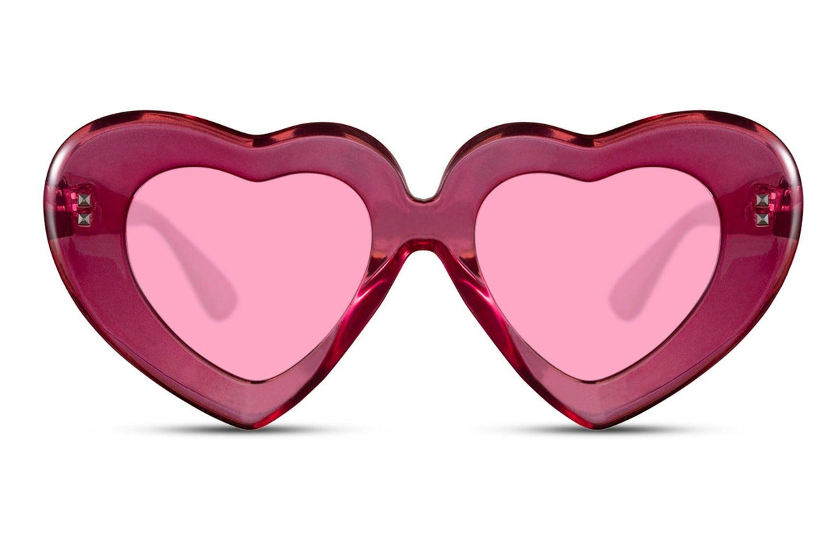 Ardor Heart Shaped Purple Pink Sunglasses - Blissfully Brand - Love Thick Retro Funky Mod Translucent