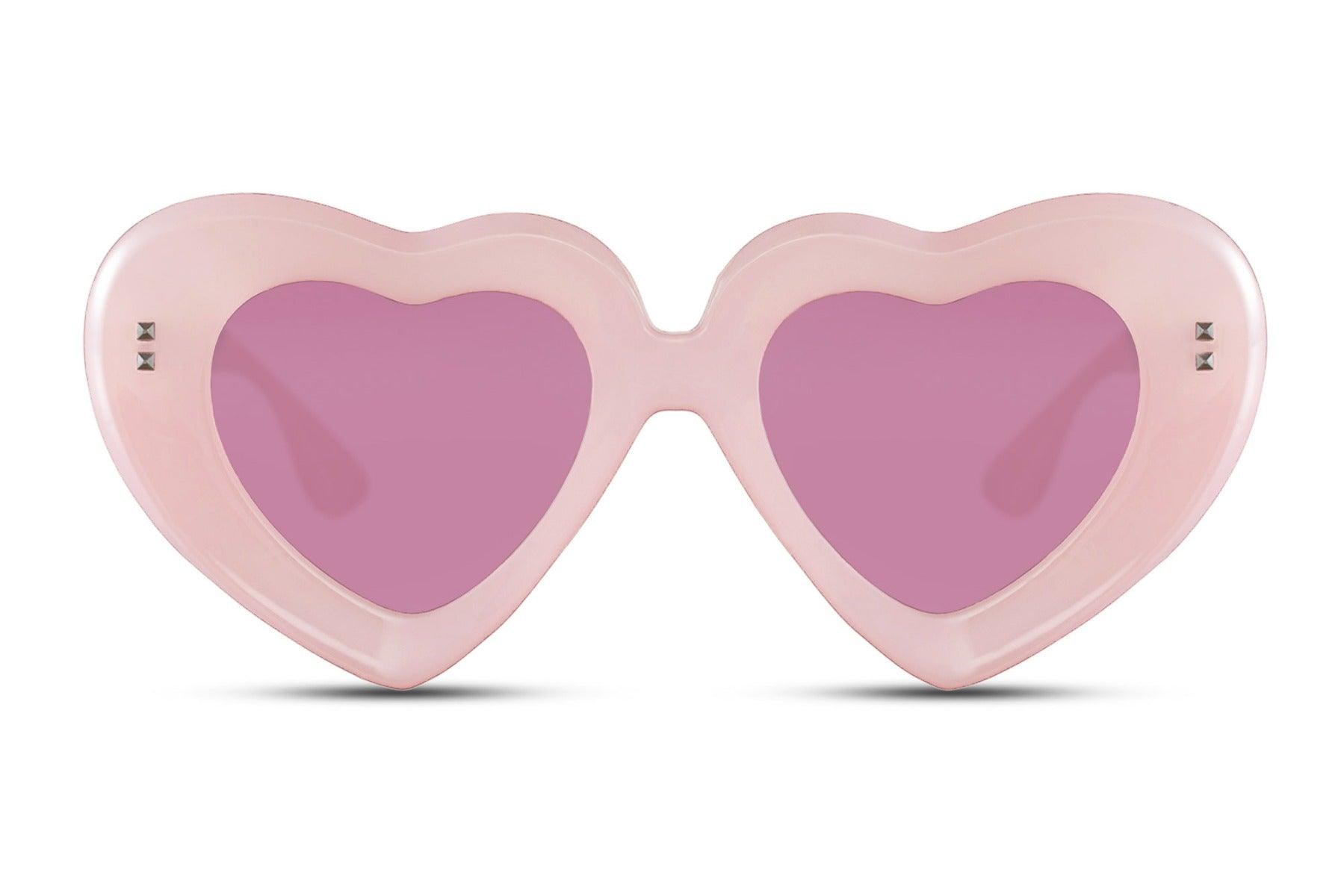 Ardor Heart Shaped Pink Sunglasses - Blissfully Brand - Love Thick Retro Funky Mod Translucent