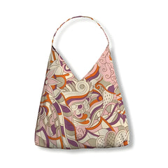 Amai Print Canvas Tulip Shoulder Bag with unique pink, purple, and orange abstract retro floral pattern - travel tote - Profonde by Blissfully Brand