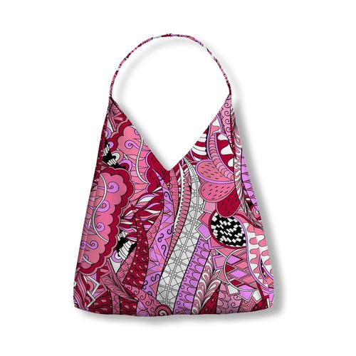 Vibrant Fuchsia & Pink Seki Print Canvas Hobo Tulip Bag with Abstract Art Pattern - Retro Pink Psychedelic - Profonde by Blissfully Brand