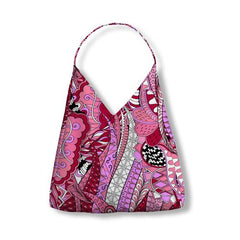Vibrant Fuchsia & Pink Seki Print Canvas Hobo Tulip Bag with Abstract Art Pattern - Retro Pink Psychedelic - Profonde by Blissfully Brand