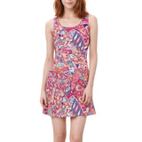 Baiu Mini Skater Dress - Scoop Neck Sleeveless Geometric Abstract Retro Pink Purple Green Swirls Kaleidoscope Doodle Multicolor Print Tangle Psychedelic Bold Vibrant - Blissfully Brand