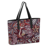 Biei Vegan Pebble Leather Large Tote Bag - Abstract Paisley Floral Retro Red Pink Orange Bold Psychedelic Swirls Multicolor Carry All Magnetic Closure Pockets Lined Shoulder Textured