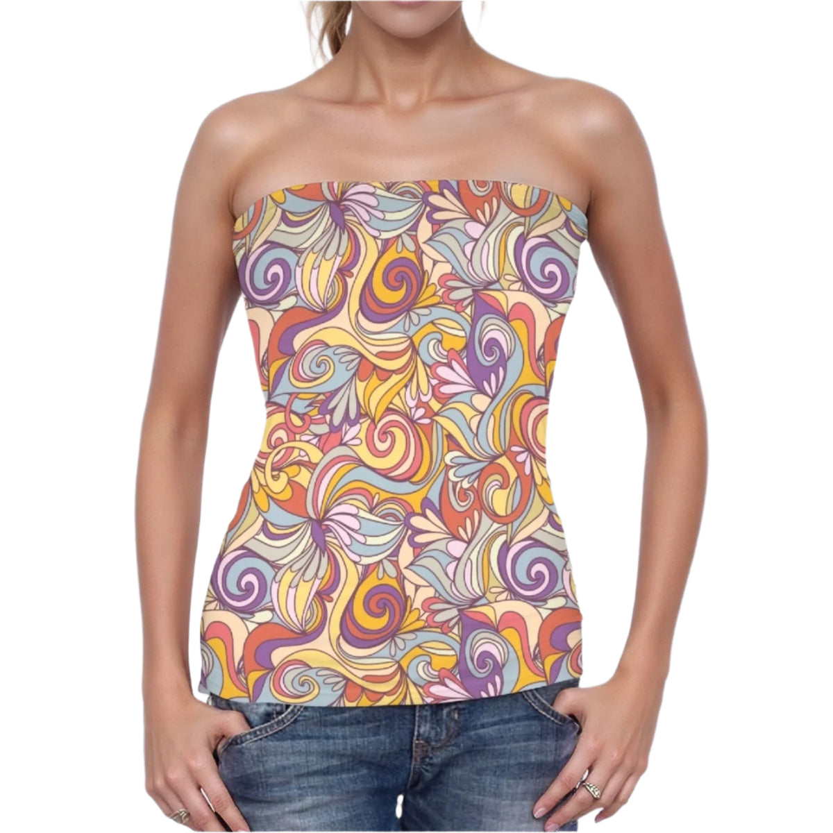 vibrant Binka print long tube top in colorful boho swirl floral pattern - bold retro summer styles - Blissfully Brand