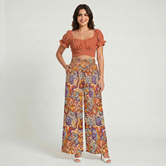 Binka Orange Puff Sleeve Crop Top with Tie Back