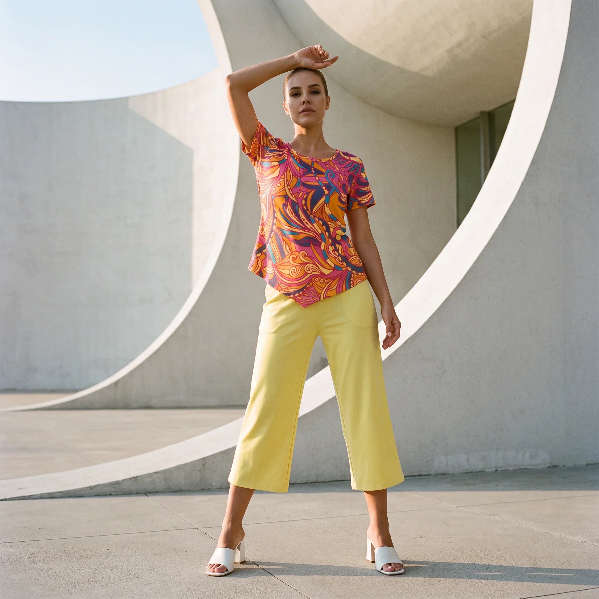 Brisa Handkerchief-Hem Top & Cropped Wide-Leg Pant Set
