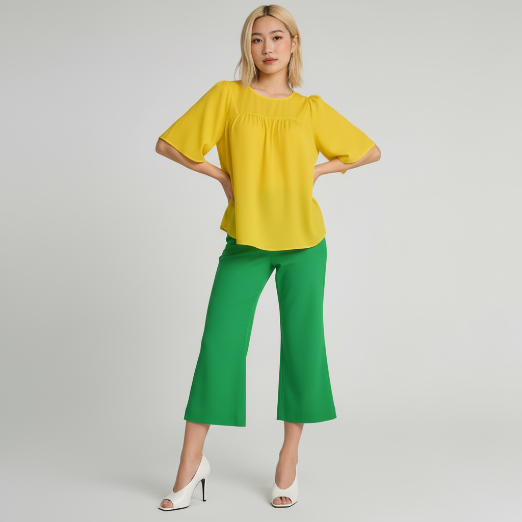 Green High Waist Cropped Flare Pants - Core Essentials