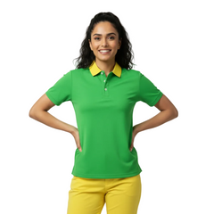 Vibrant dark green pastel Core Series Essentials polo shirt featuring a bright yellow welt collar and three-button placket - Blissfully Brand