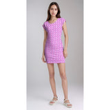 pink and purple geometric tunic mini tee dress with short cap sleeves Blissfully Brand England