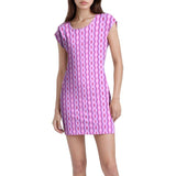 pink violet geometric chevron pattern tunic t-shirt cap sleeve dress Blissfully Brand Handmade in England