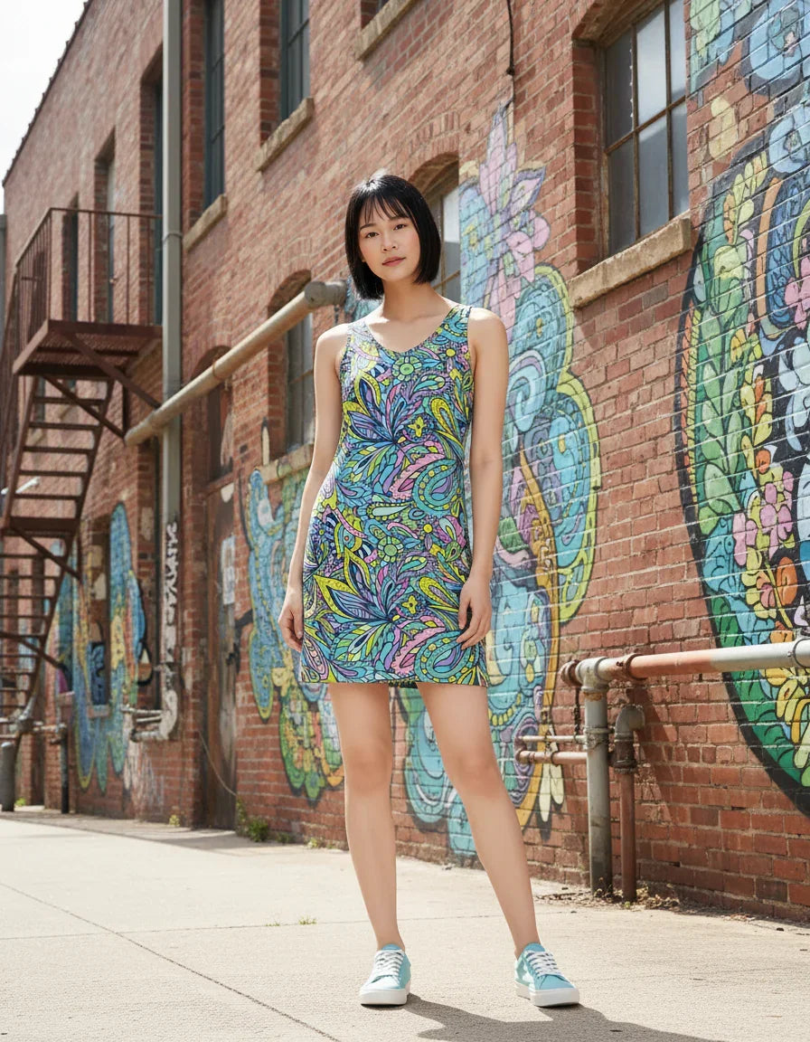 Cenala Rib Knit V Neck Tank Dress